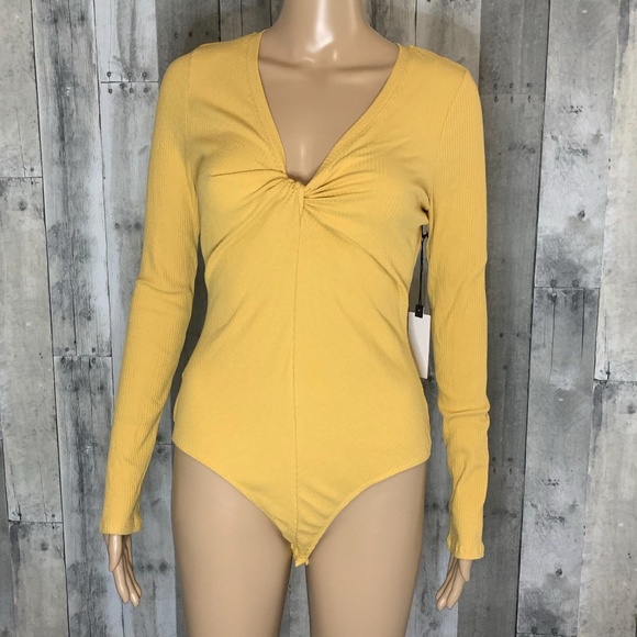 Astr Knot Front Yellow Knit Ribbed Bodysuit NWT - Picture 9 of 9